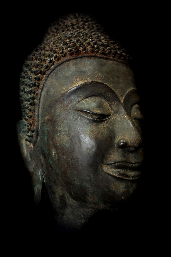 Extremely Rare 18C Bronze Laos Buddha Head #BB309