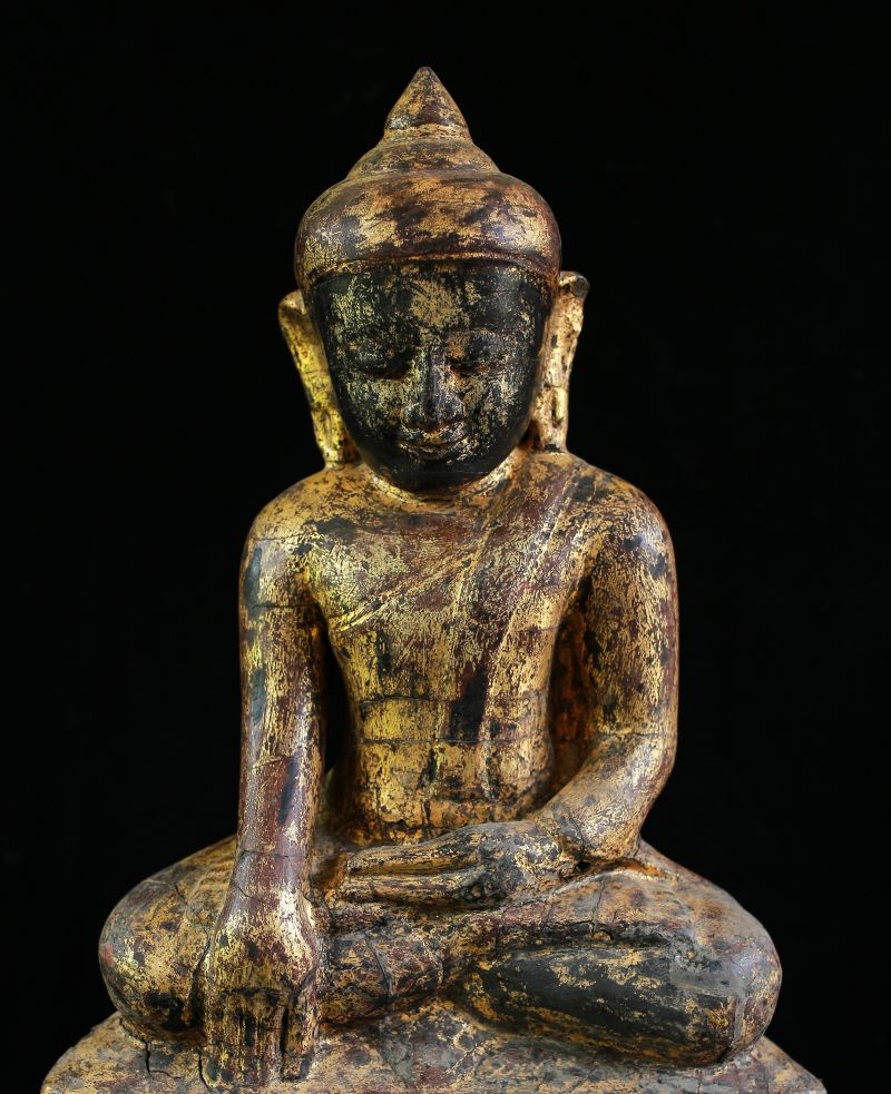 Extremely Rare 18C Wood Shan Burmese Buddha Head #BB301