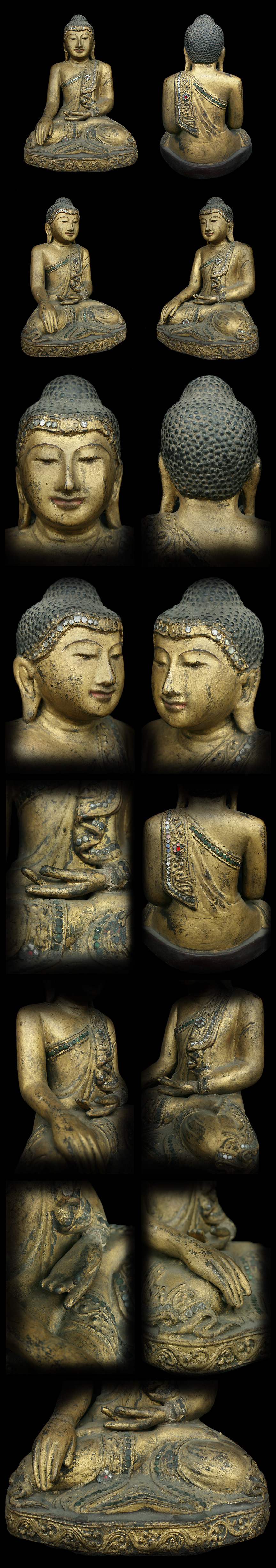 Extremely Rare 19C Wood Sitting Mandalay Buddha #CA072