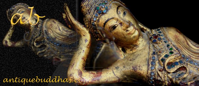Extremely Rare 19C Reclining Wood Mandalay Buddha #B026-2
