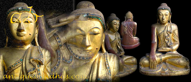 Extremely Rare 19C Wood Sitting Mandalay Buddha #CA1053