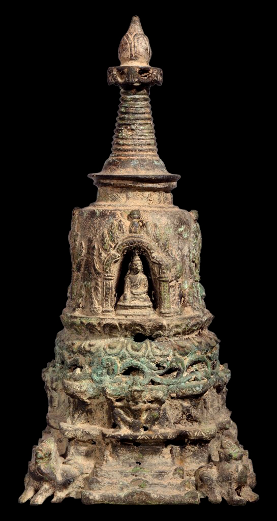 Extremely Rare 19C Bronze Burmese Mandalay Buddhist Chedi # CA12.A