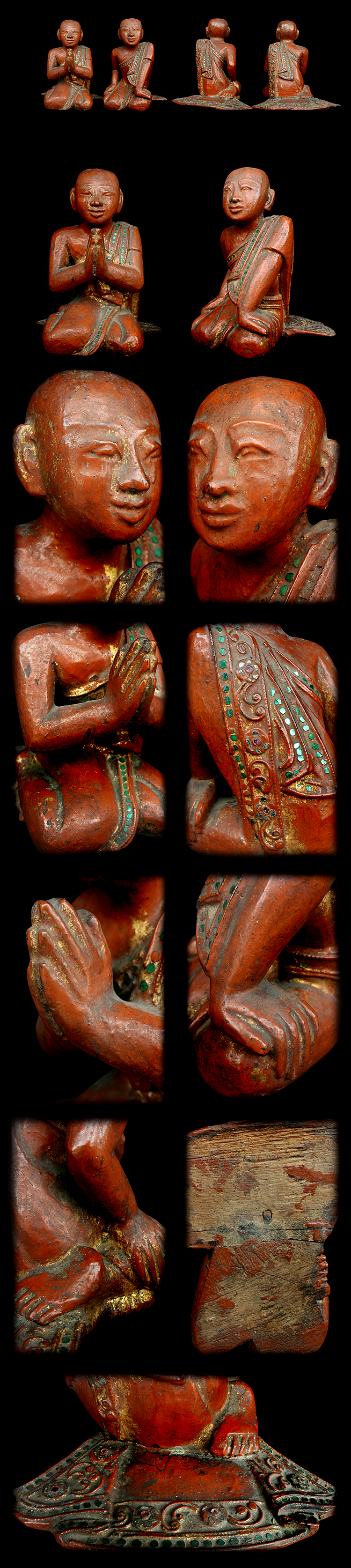 19C Burmese Wood Buddhist Monks (Pair) #CA075