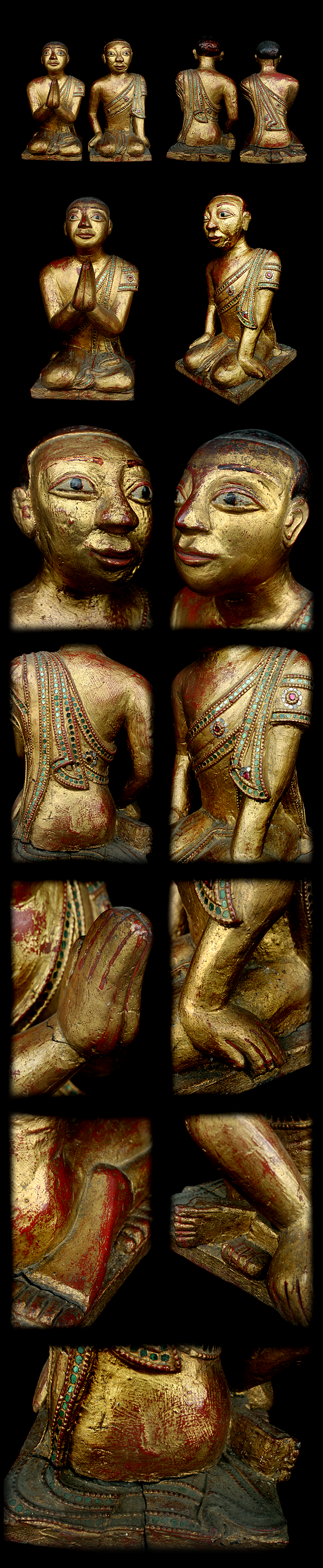 19C Burmese Wood Buddhist Monks (Pair) #CA077