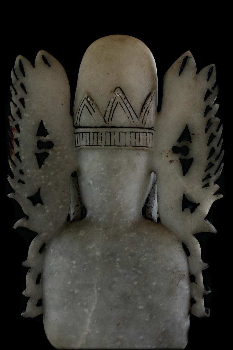 Extremely Rare 17C Alabaster Sitting Crowned Ava Buddha #DW016