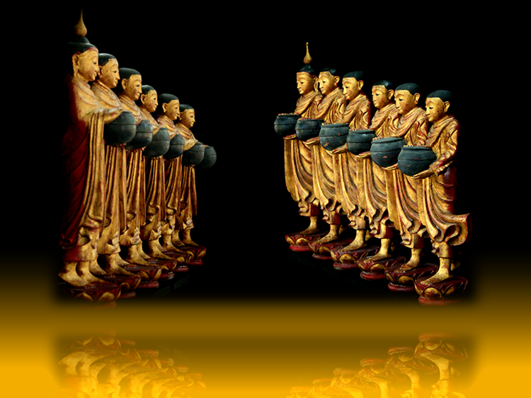 Extremely Rare Set Of 19C Wood Burmese Shan Buddhist Monks #038-1S