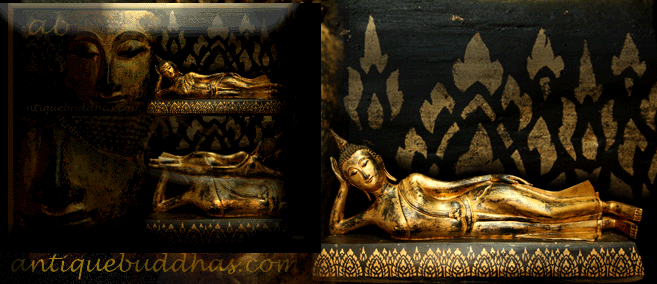 Extremely Rare 19C Reclining Wood Lanna Thai Buddha #014-2