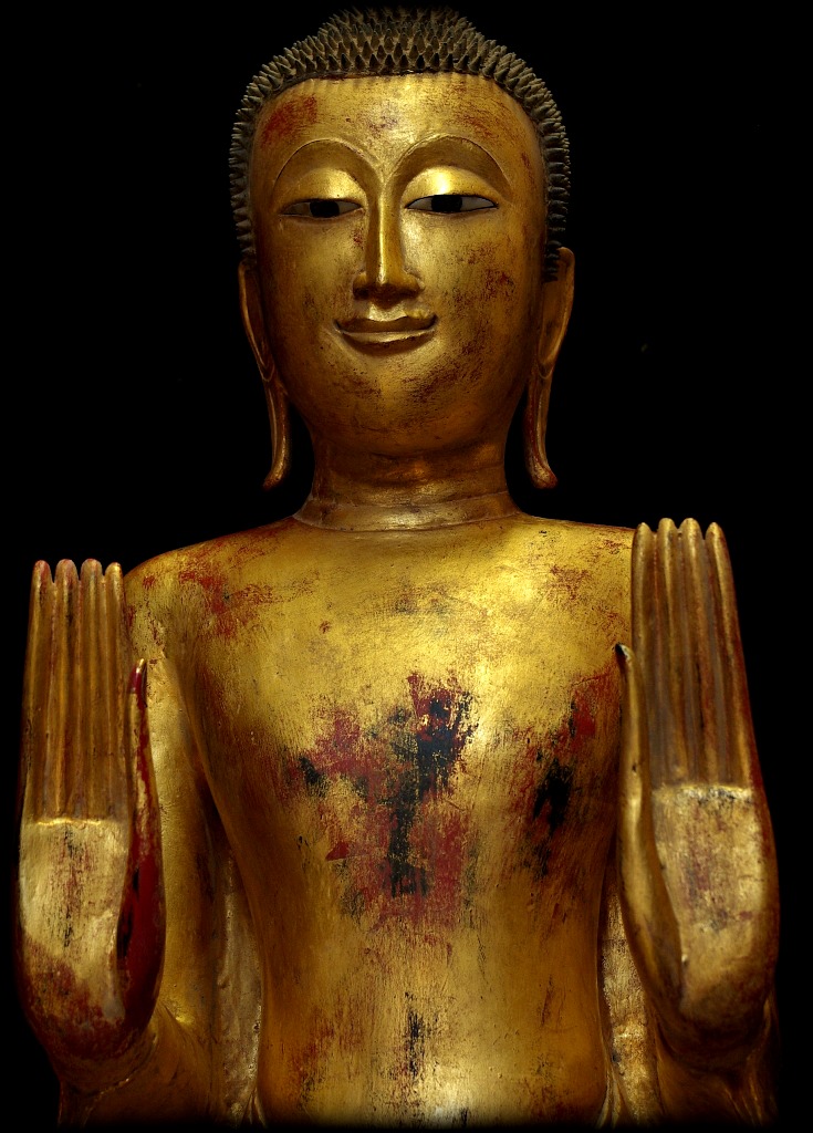 Extremely Rare 18C Wood Thai Buddha #B048-2