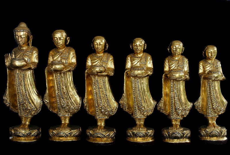 Beautiful Pair Of 19C Thai Buddhist Monks #BB126