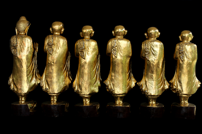 Beautiful Pair Of 19C Thai Buddhist Monks #BB126