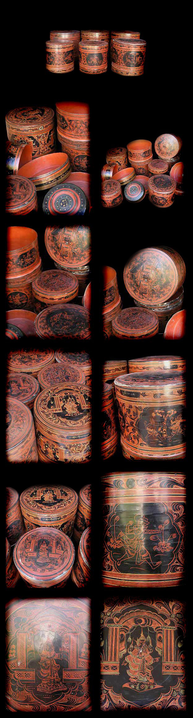 Extremely Rare Early 20C Set Of 6 Pagan Lacquer Ware. #LW.840