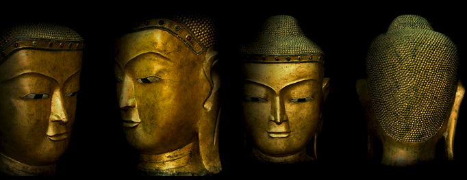 Extremely Rare 19C Wood Mandalay Burmese Buddha Head #OF0010-2