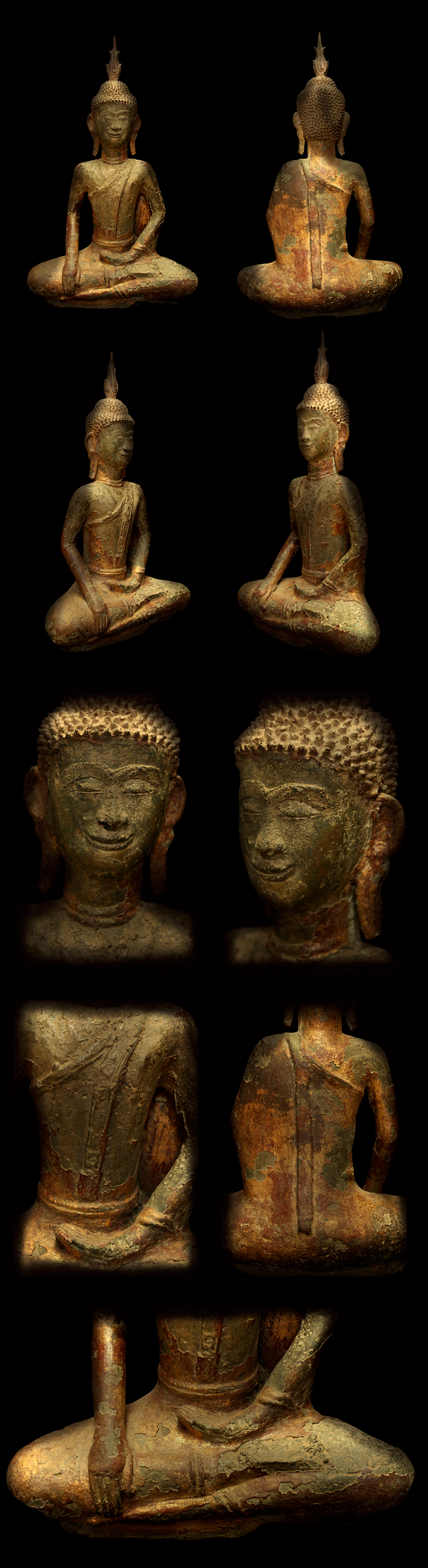 Extremely Rare 17C Sitting Bronze Laos Buddha #OF018-2