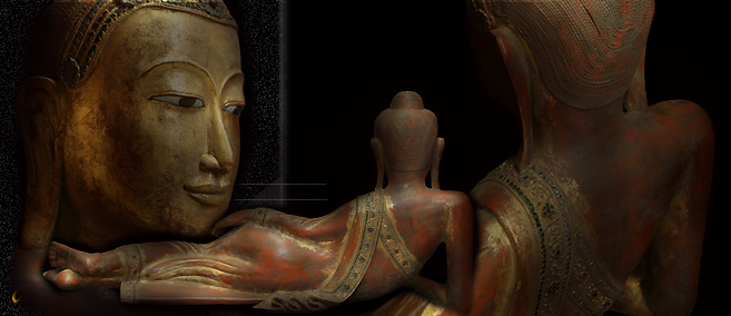 Extremely Rare 19C Reclining Wood Mandalay Burmese Buddha #OF027-2