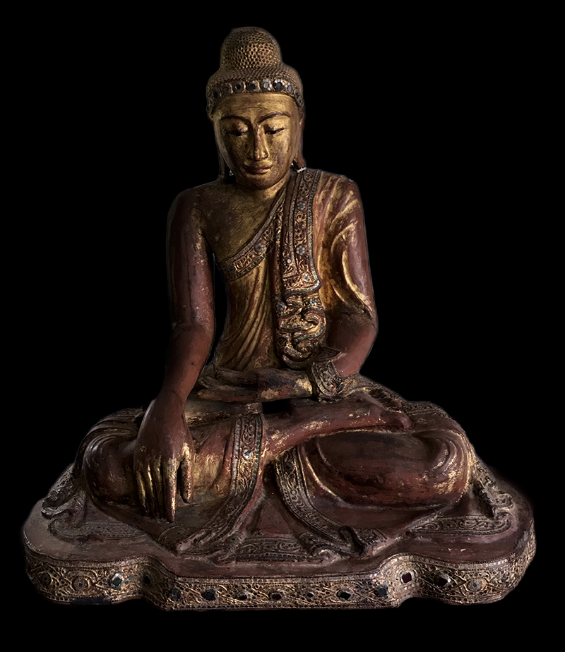 Rare Early 19C Wood Lucky Burmaese Buddha #BB161