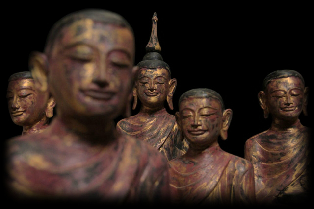 Fantastic Set 19C Bronze Burmese Buddhist Monks #BB106