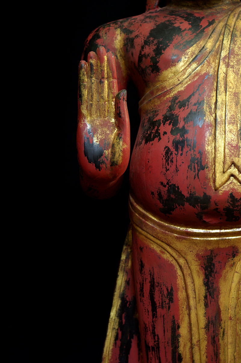 Extremely Rare 19C Wood Lanna Thai Happy Buddha #B24-2