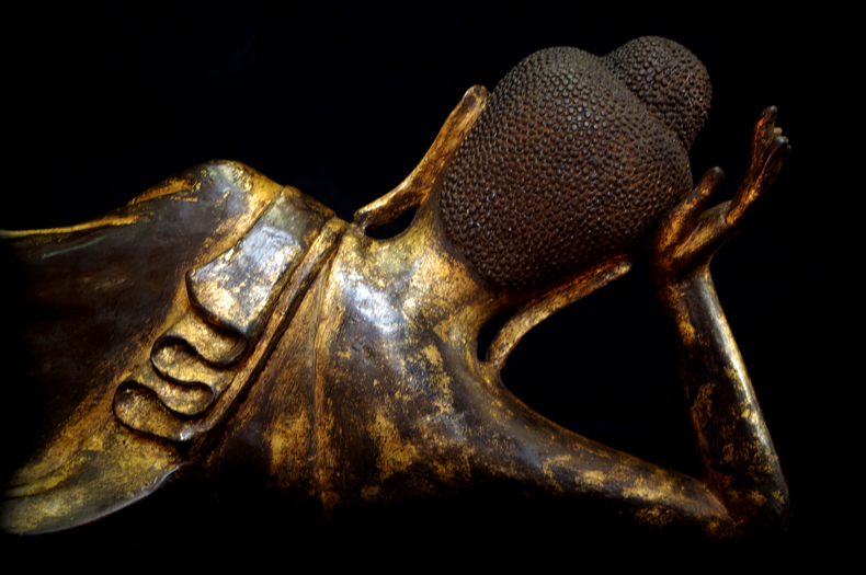Extremely Rare 19C Reclining Wood Mandalay Buddha #B026-2