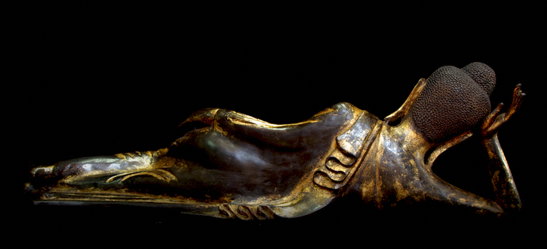 Extremely Rare 19C Reclining Wood Mandalay Buddha #B026-2