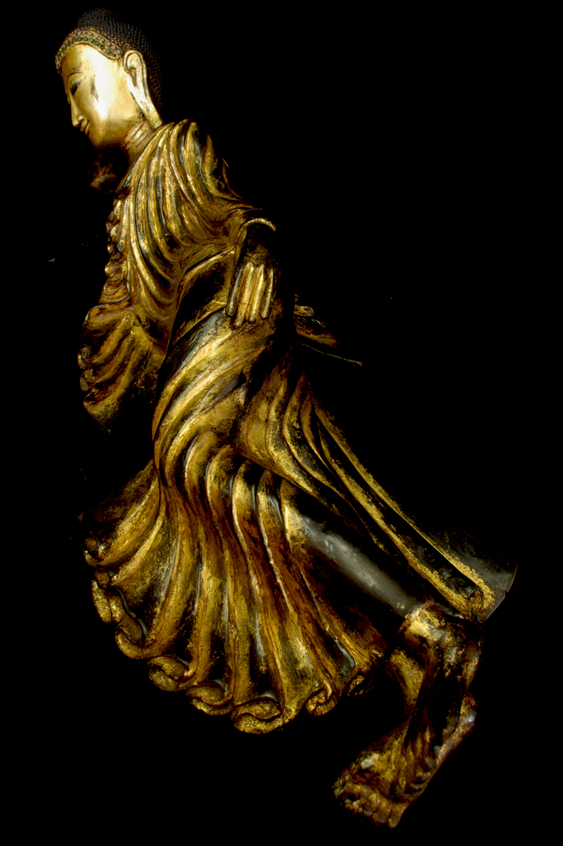 Extremely Rare 19C Reclining Wood Mandalay Buddha #B026-2