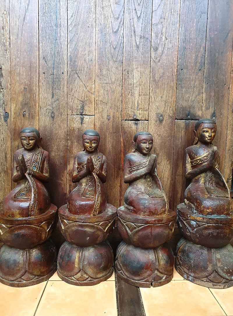 Fantastic Set 19C Bronze Burmese Buddhist Monks #B028-2