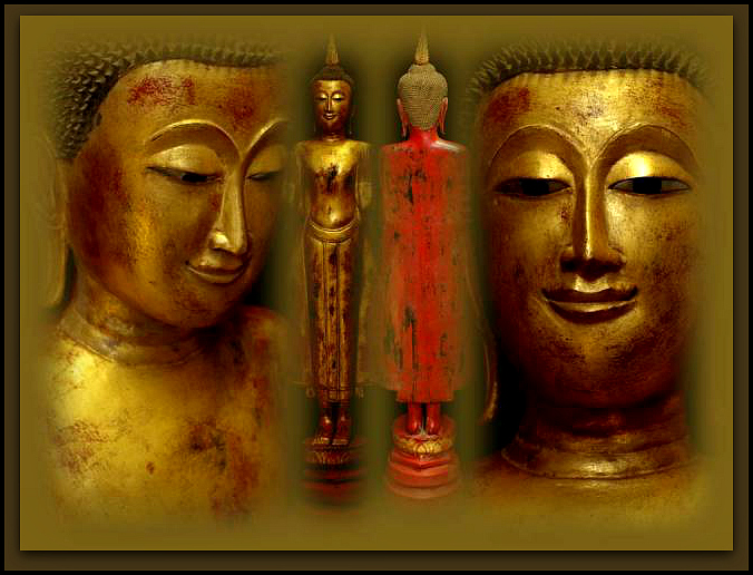 Extremely Rare 18C Standing Wood Thai Buddha #B048-2