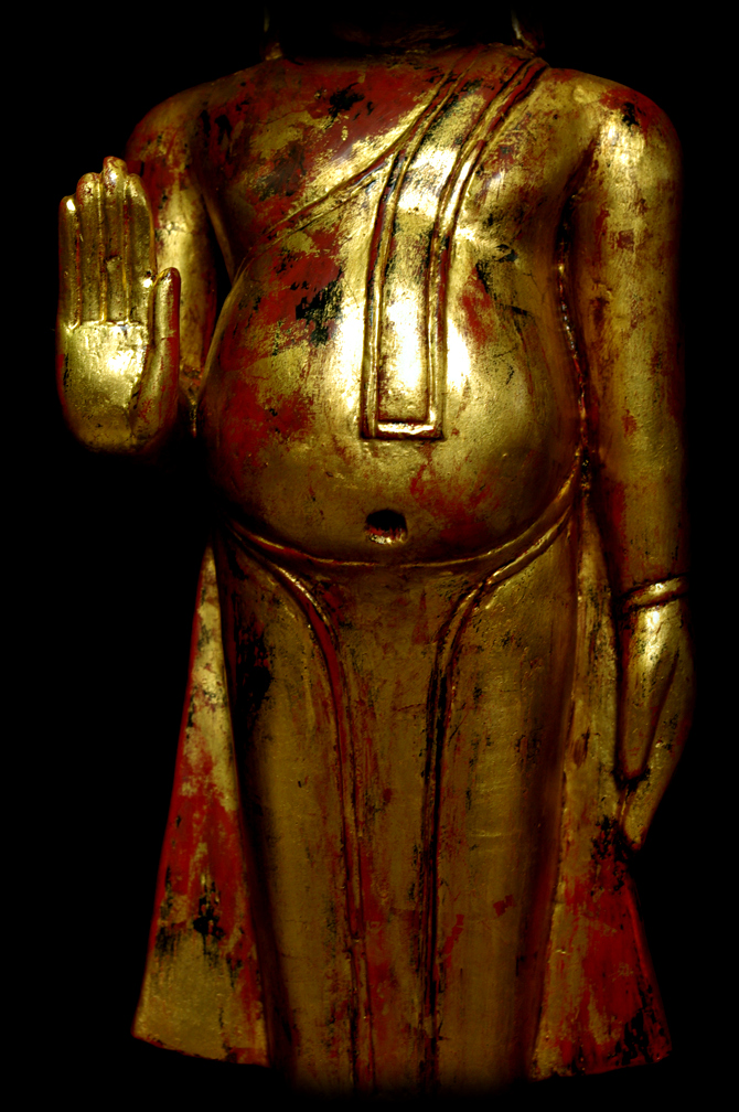 Extremely Rare 19C Wood Lanna Thai Happy Buddha #B06-2