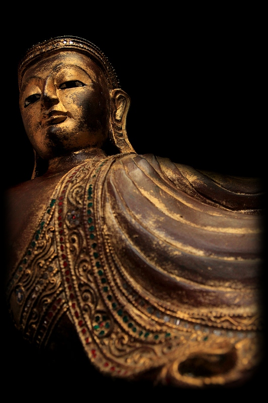 Fantastic 19C Reclining Wood Mandalay Buddha #BB098
