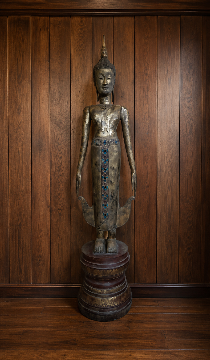 An early 19th-century Lao Buddha sculpture with a serene expression and elegant proportions, preserving its original patina and completely unrestored condition.