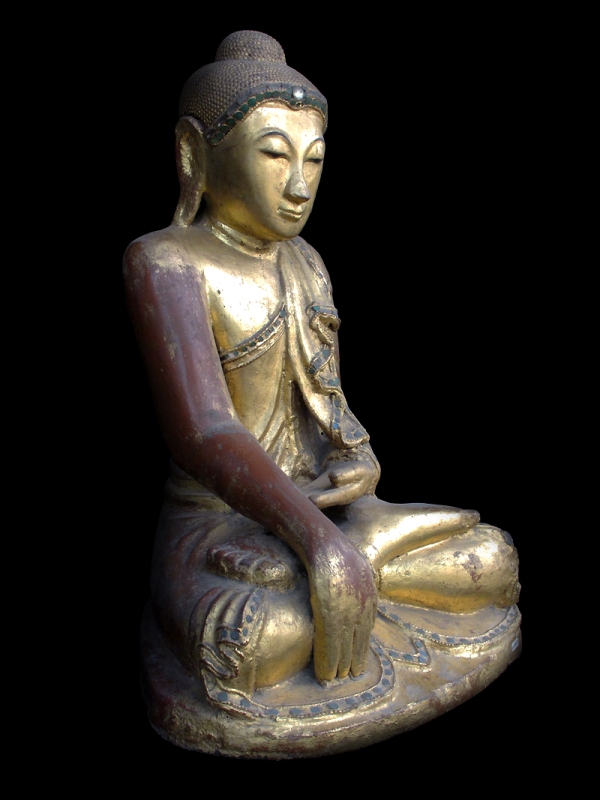 Extremely Rare 19C Wood Sitting Mandalay Buddha #CA1053