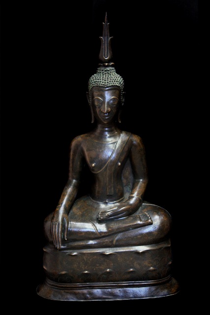 Extremely Rare 18C Sitting Bronze Laos Buddha #B02-24