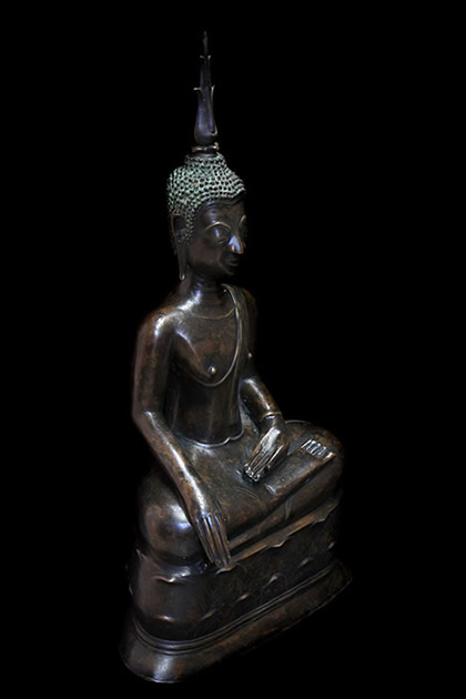 Extremely Rare 18C Sitting Bronze Laos Buddha #B02-24