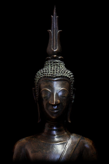 Extremely Rare 18C Sitting Bronze Laos Buddha #B02-24