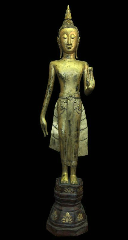Extremely Rare 18C Standing Wood Laos Buddha #BB80