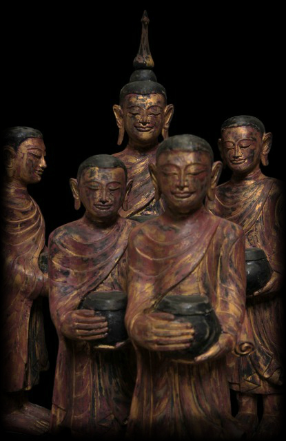 Fantastic Set 19C Bronze Burmese Buddhist Monks #BB106