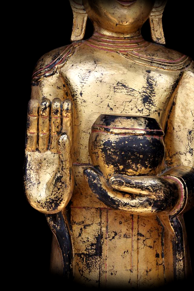 Extremely Rare 19C Wood Sitting Mandalay Buddha #CA1053