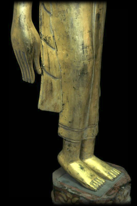 Extremely Rare 18C Standing Wood Laos Buddha #BB80