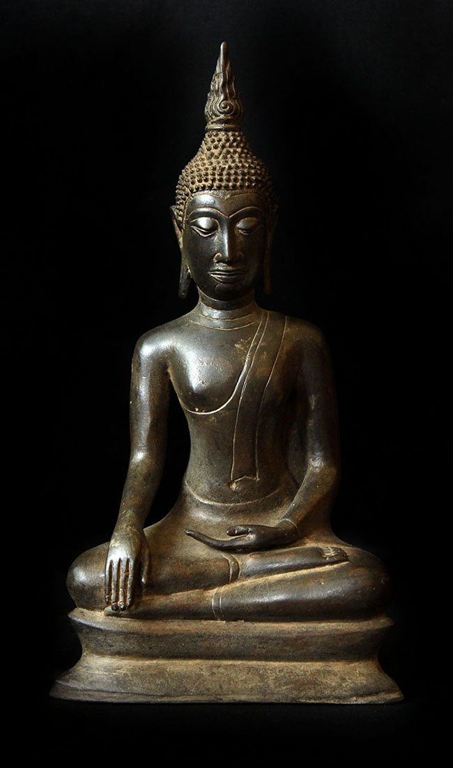 Extremely Rare 18C Sitting Bronze Laos Buddha #B02-24