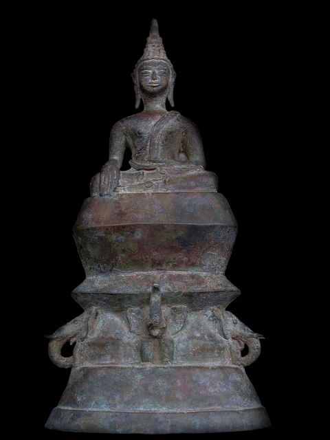 Extremely Rare 18C Sitting Bronze Laos Buddha #CA1060