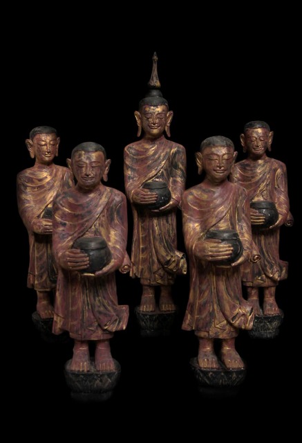 Fantastic Set 19C Bronze Burmese Buddhist Monks #BB106