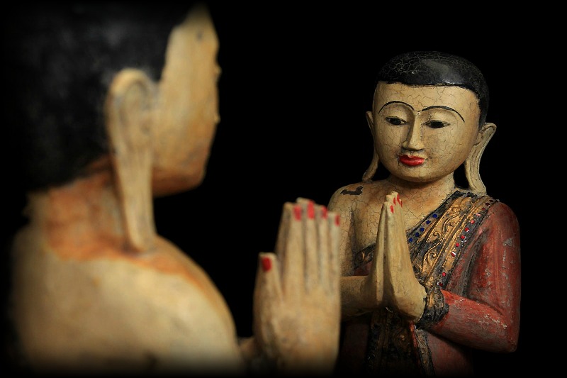 Pair of 19C Wood Burmese Buddhist Monks #BB165