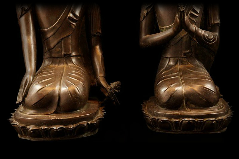 Pair Of 19C Bronze Burmese Buddhist Monks #BB135